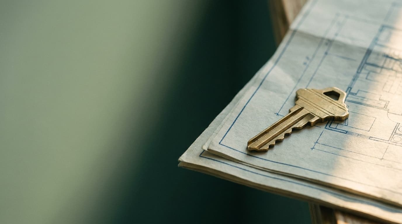 Immobilienfinanzierung — Schlüssel auf Bauplänen