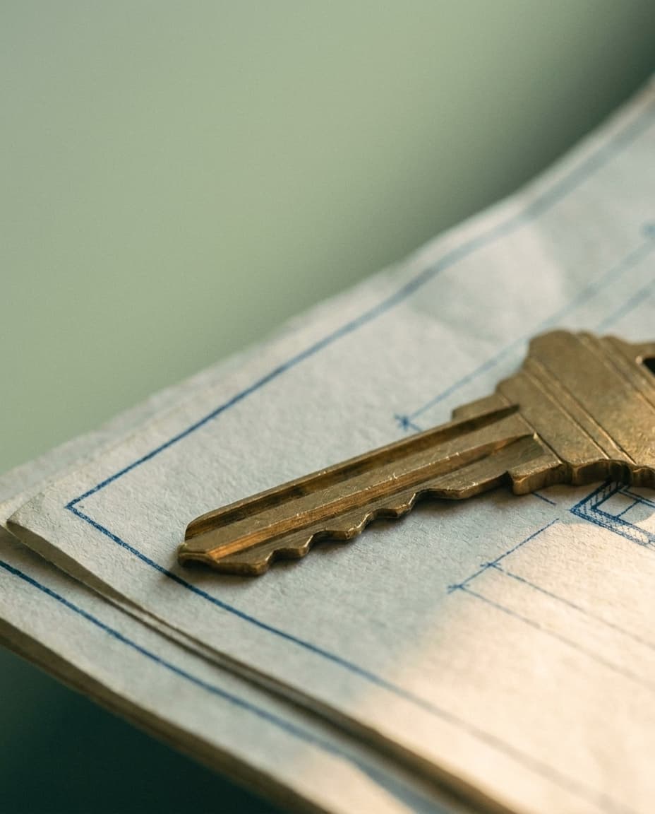Immobilienfinanzierung — Schlüssel auf Bauplänen